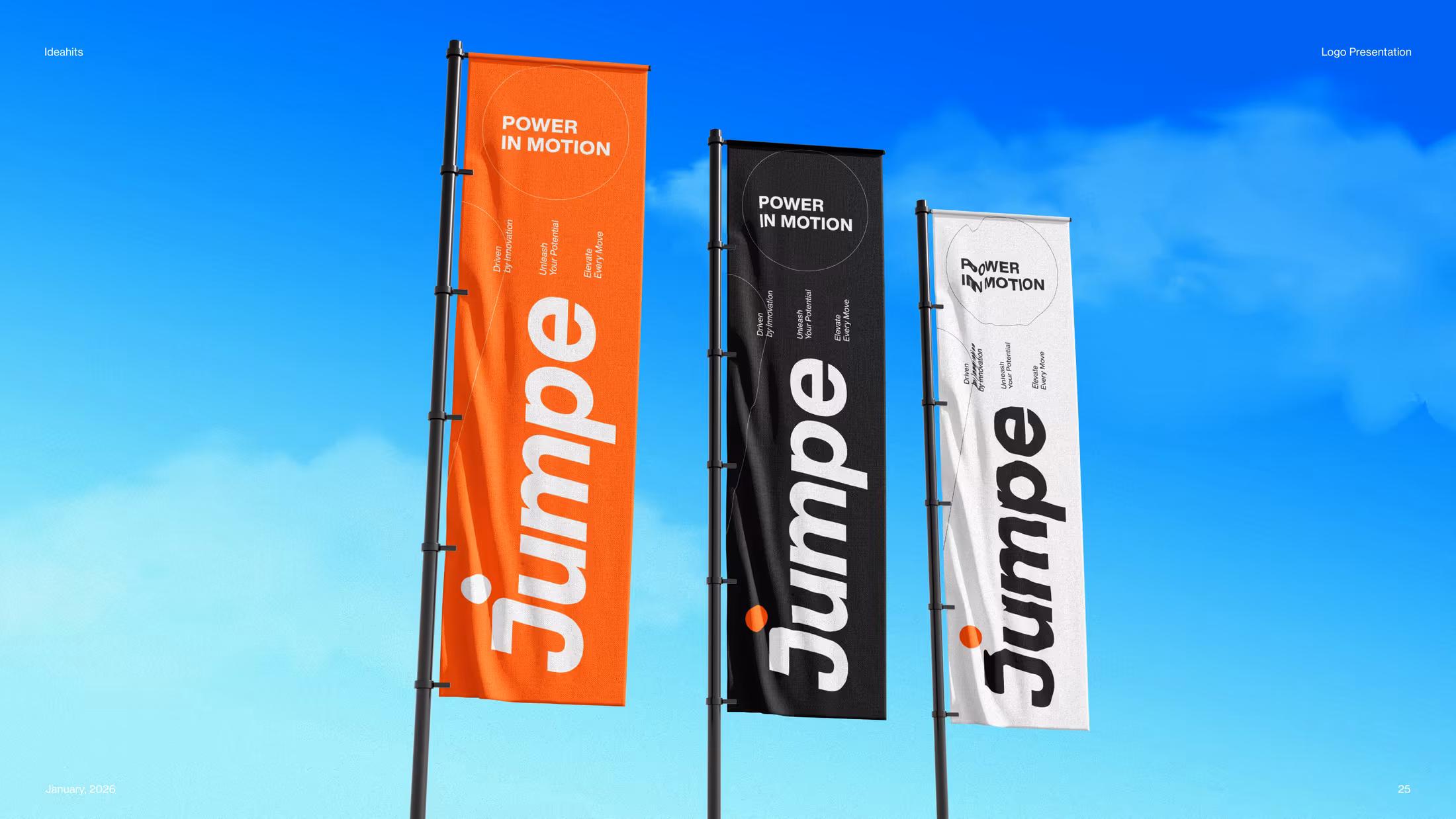 Jumpe outdoor flags in orange, black, and white